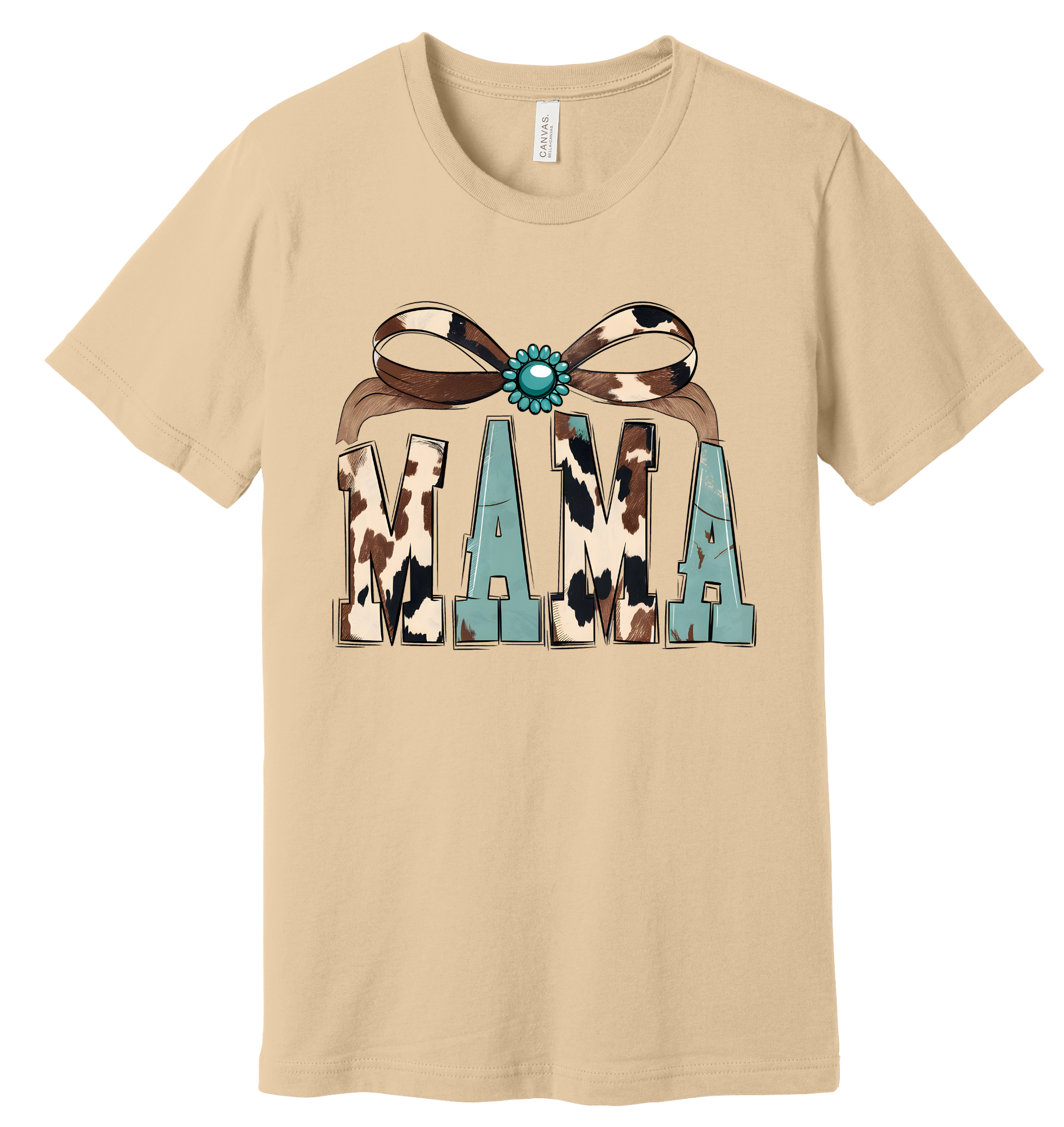 63 - Mama T-Shirt Turquoise & Cow Print