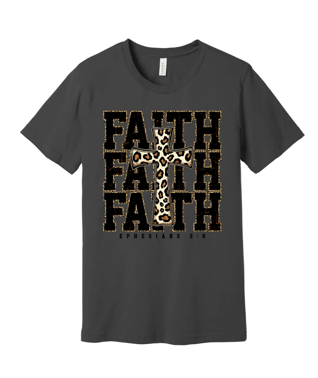 40 - Faith with cheetah print cross - Christian Cross T-Shirt