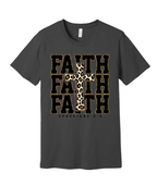 40 - Faith with cheetah print cross - Christian Cross T-Shirt