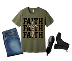 40 - Faith with cheetah print cross - Christian Cross T-Shirt