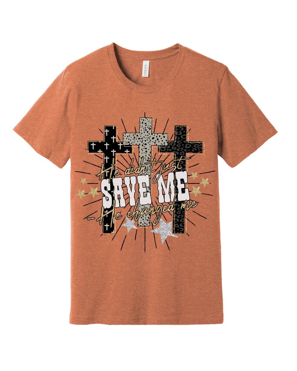 41 - He Didn't Just Save Me, He Changed Me - Christian Cross T-Shirt